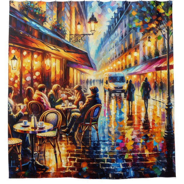 "Pariser Rainy-Abend Outdoor Café Kunst" Duschvorhang (Vorderseite)