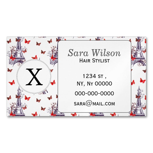 Pariser romantischer Lila Eiffelturm Schmetterling Magnetische Visitenkarte (Vorderseite)