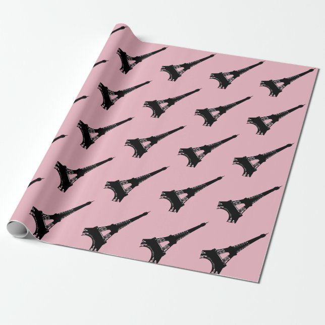 Pariser rosa Schwarzes des Eiffelturms Geschenkpapier (Ungerollt)