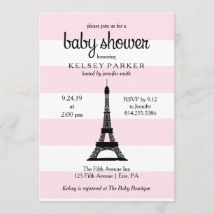 Pariser Rosa Streifen Eiffelturm Babydusche Einladung