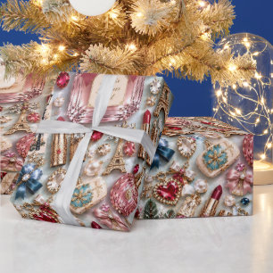 Pariser Rosé Blau Weihnachten Geschenkpapier
