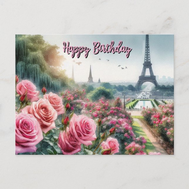 Pariser Rose Garden Happy Birthday Postcard Postkarte (Vorderseite)