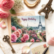 Pariser Rose Garden Happy Birthday Postcard
