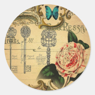 Pariser Schlüssel Vintage Kamelie Französische Bot Runder Aufkleber