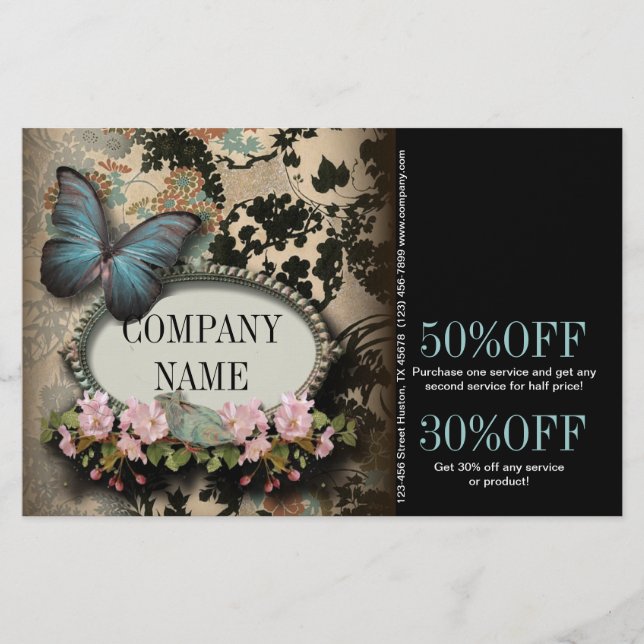 Pariser Schönheitssalon mit Vintagem Blumenschmett Flyer (Vorne)