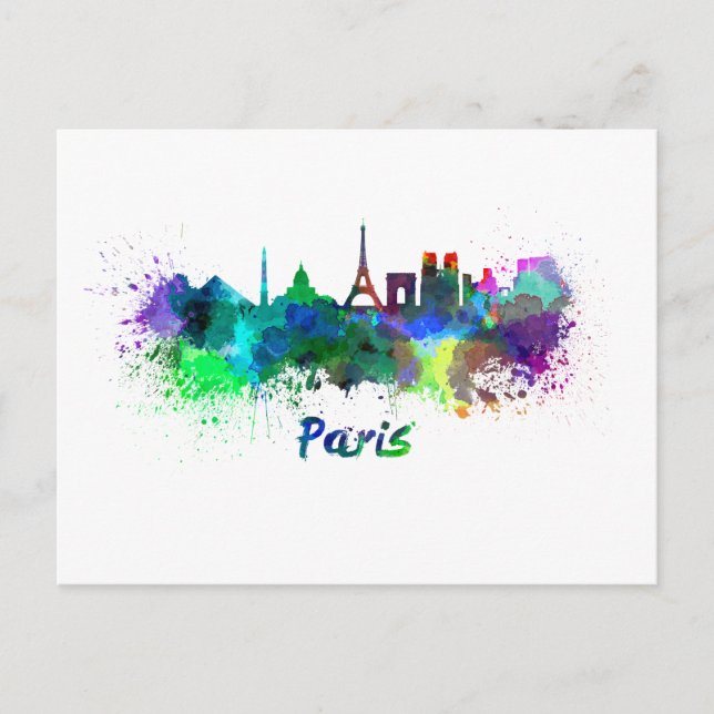 Pariser Skyline in Aquarellfarbe Postkarte (Vorderseite)