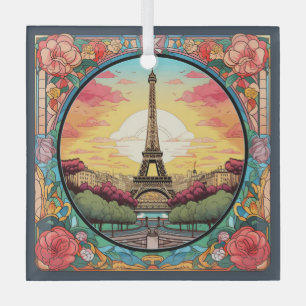 Pariser Sonnenuntergang Eifel Tower Paris Französi Ornament Aus Glas