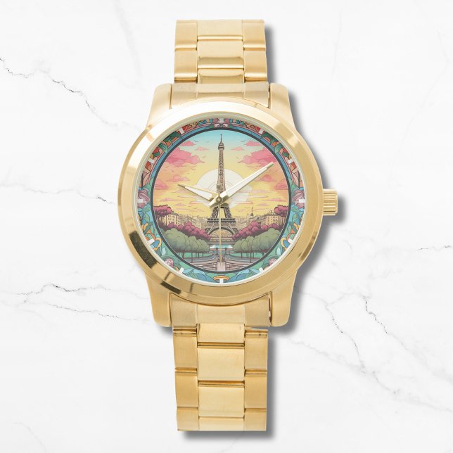 Pariser Sonnenuntergang Eiffelturm Paris Französis Armbanduhr (Von Creator hochgeladen)