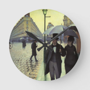Pariser Straße im Regen von Gustave Caillebotte Runde Wanduhr