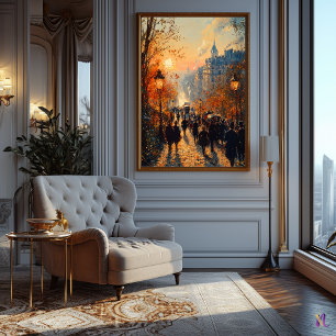 Pariser Straße im Sonnenuntergang Poster