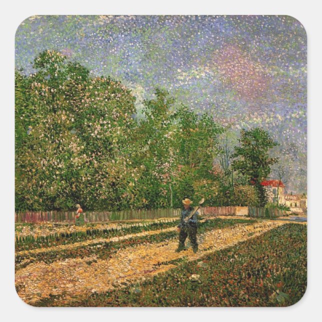 Pariser Straße mit Bauern von Vincent van Gogh Quadratischer Aufkleber (Vorderseite)