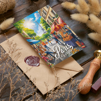 Pariser Straßenszene mit Eiffelturm Postkarte