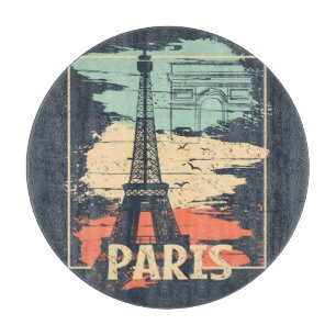 Pariser Typografie: abstraktes Eiffel-Turm-Plakat. Schneidebrett