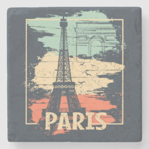 Pariser Typografie: abstraktes Eiffel-Turm-Plakat. Steinuntersetzer