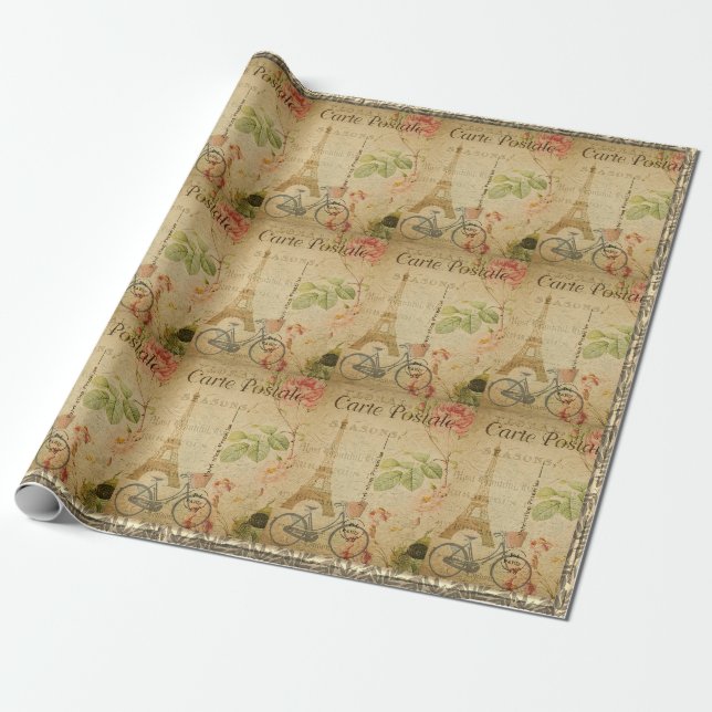 Pariser Vintage mit Eiffel  Geschenkpapier (Ungerollt)