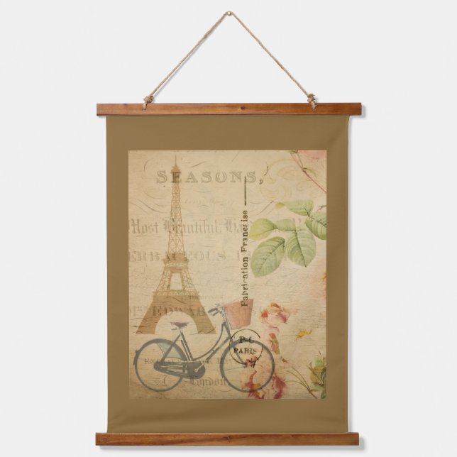Pariser Vintage mit Eiffelturm Wandteppich Mit Holzrahmen (Vorderseite)