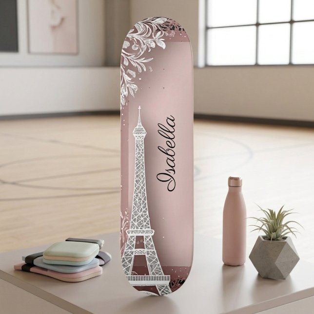 Pariser Vintage-Rosa Glitter-Eiffelturm Skateboard (Parisian Vintage Blush Pink Glitter Eiffel Tower Skateboard)