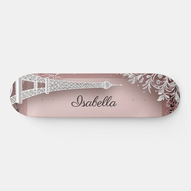 Pariser Vintage-Rosa Glitter-Eiffelturm Skateboard (Horizontal)