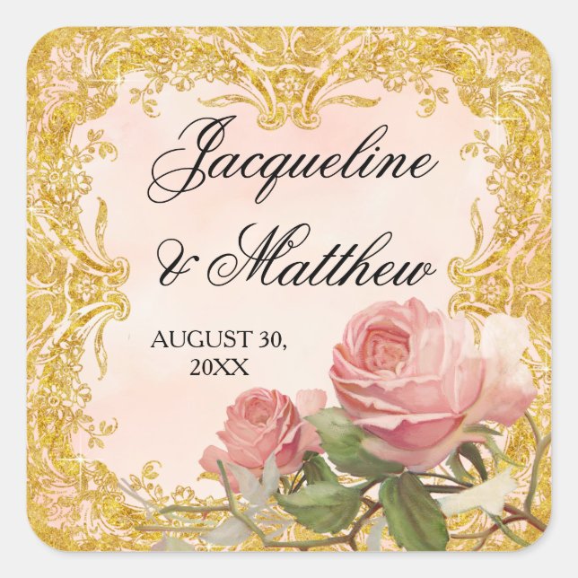 Pariser Vintage Rose Herrenhaus feierliche Hochzei Quadratischer Aufkleber (Vorderseite)