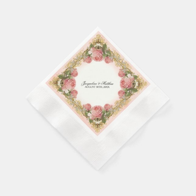 Pariser Vintage Rose Herrenhaus feierliche Hochzei Serviette (Ecke)