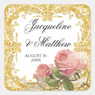 Pariser Vintage-Rosen-Herrenhaus Formale Hochzeit Quadratischer Aufkleber