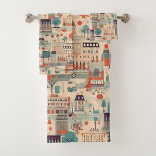 Pariser Vintager Tag - Beige, Grün und Rot Badhandtuch Set