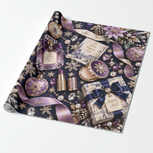 Pariser Weihnachten in Lila und Navy Geschenkpapier