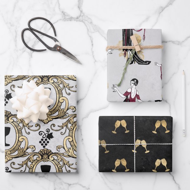 Pariser Wein Geschenkpapier Set (Vorderseite)