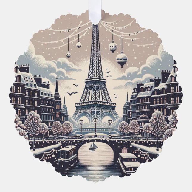 Pariser Winter Elegance - Weihnachten in der Stadt Ornament Karte (Vorderseite)