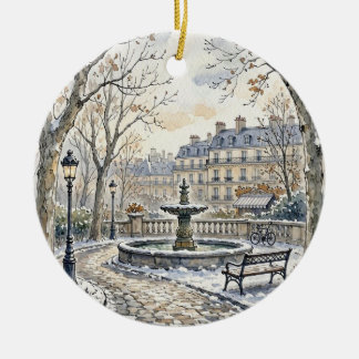 Pariser Winterpark-Aquarell-Illustration Keramik Ornament