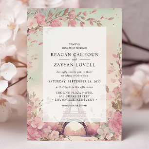 Parisian Blossom Eiffel Tower Paris Wedding Einladung