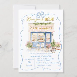 Parisian Café Blue Coquette Baby Shower Einladung