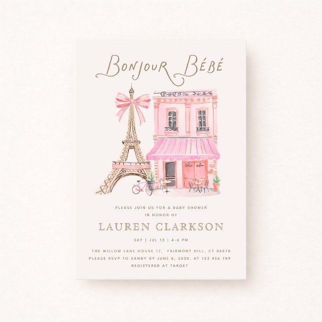 Parisian Café Bonjour Bébé Baby Shower Invitation Einladung (Von Creator hochgeladen)