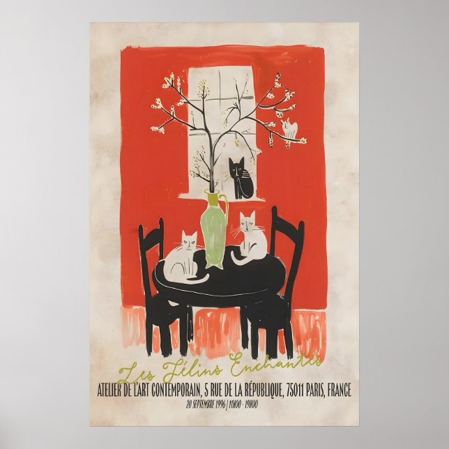 Parisian Cat Art Print Les Chats Enchantés Poster (Vorne)