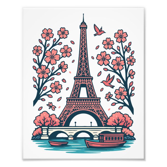 Parisian Souvenir Eiffel Tower Paris Kirschbaum Fotodruck (Vorne)