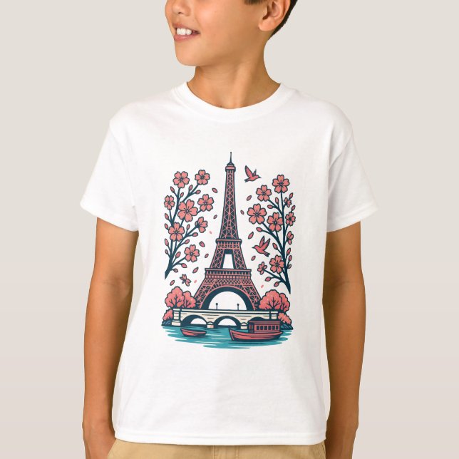 Parisian Souvenir Eiffel Tower Paris Kirschbaum T-Shirt (Vorderseite)