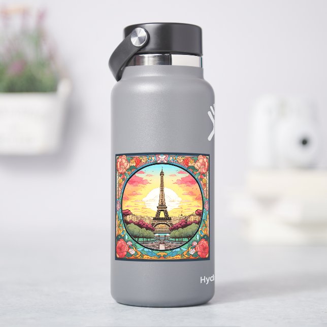 Parisian Sunset Eiffel Tower Paris French Floral Aufkleber (HydroFlask)