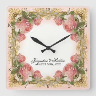 Parisian Vintage Rose Manor House Formal Wedding Quadratische Wanduhr