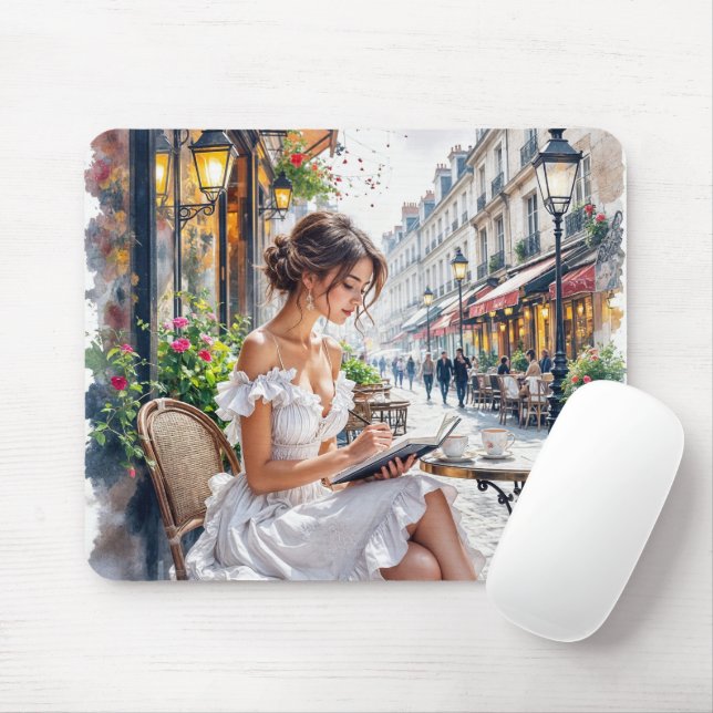 Parisian Women Elegance: Paris Café Street Vibes Mousepad (Mit Mouse)