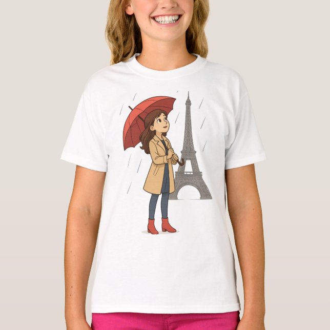 Parisian Wonder" – Dziewczyna z parasolką pod Wież T-Shirt (Vorderseite)