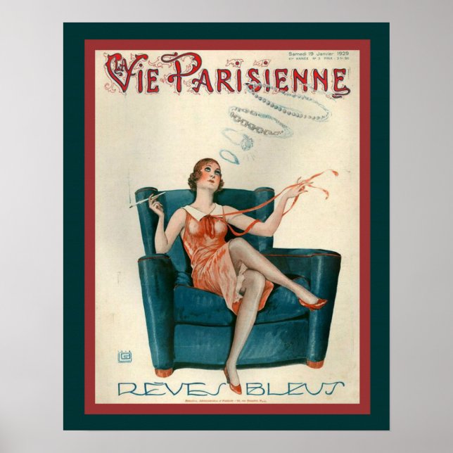 Parisienne Art Deco "Rings de Smoke" 1929 Print Poster (Vorne)