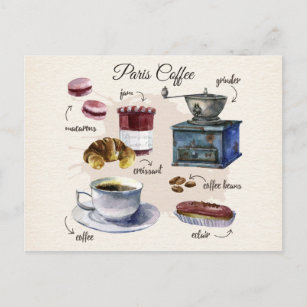 Pariskaffee- und -gebäck-Leckereiillustration Postkarte