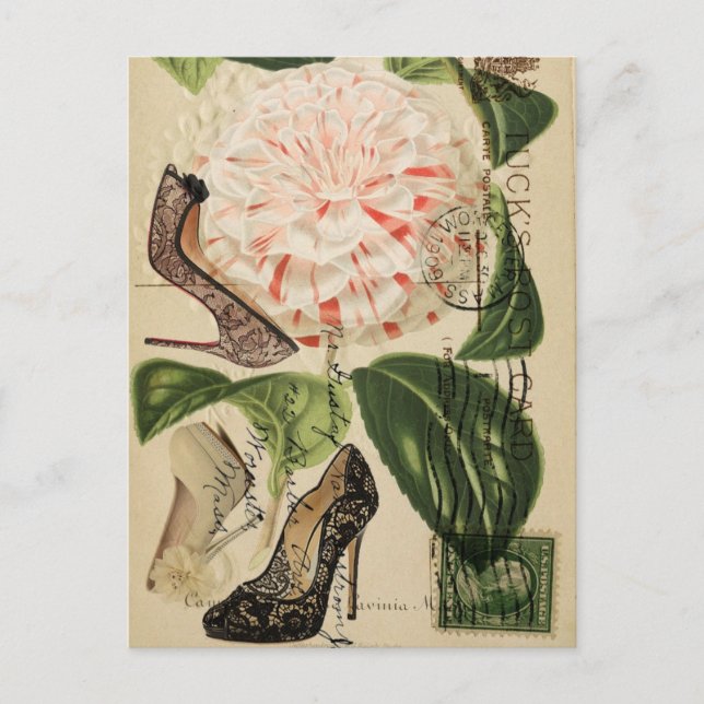 Parisschuhe florale französische botanische Kunst Postkarte (Vorderseite)