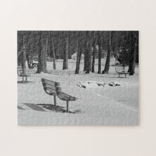 Park Benches inmitten einer Winterlandschaft Famil Puzzle