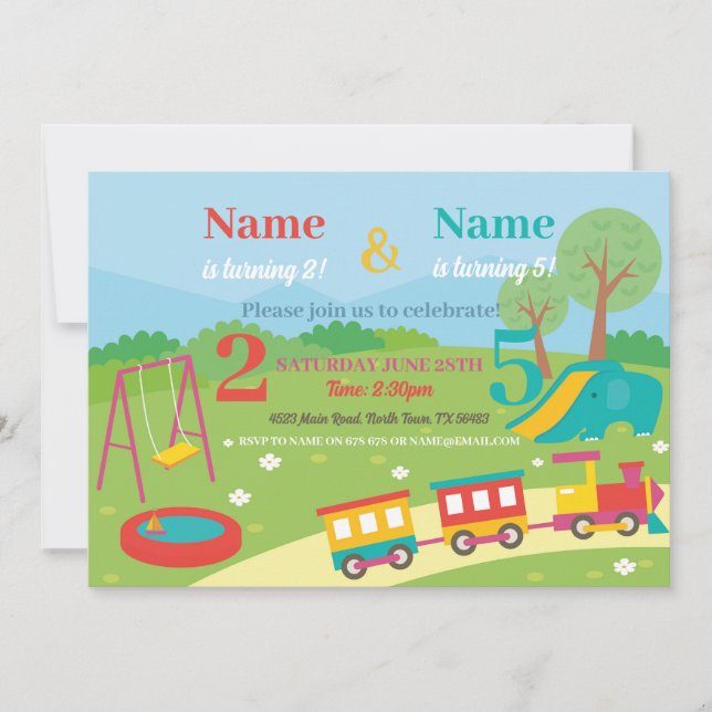 Park Birthday Kids Girls Boys Jegliches Alters Joi Einladung (Vorderseite)