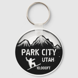 Park City Utah black white snowboard art keychain Schlüsselanhänger