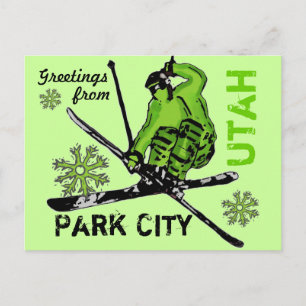 Park City Utah Green Theme Skier Postkarte