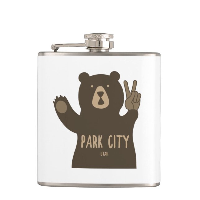 Park City Utah Peace Bear Flachmann (Vorderseite)