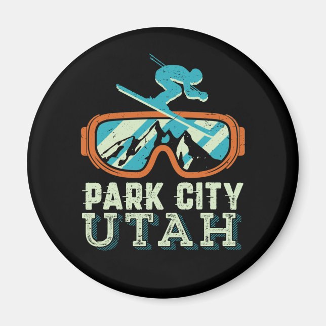 Park City Utah Retro Skifahren Snowboarden Magnet (Vorne)