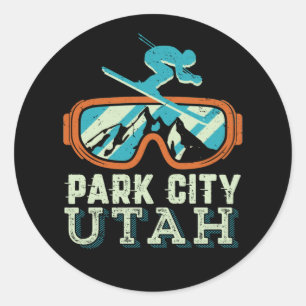 Park City Utah Retro Skifahren Snowboarden Runder Aufkleber